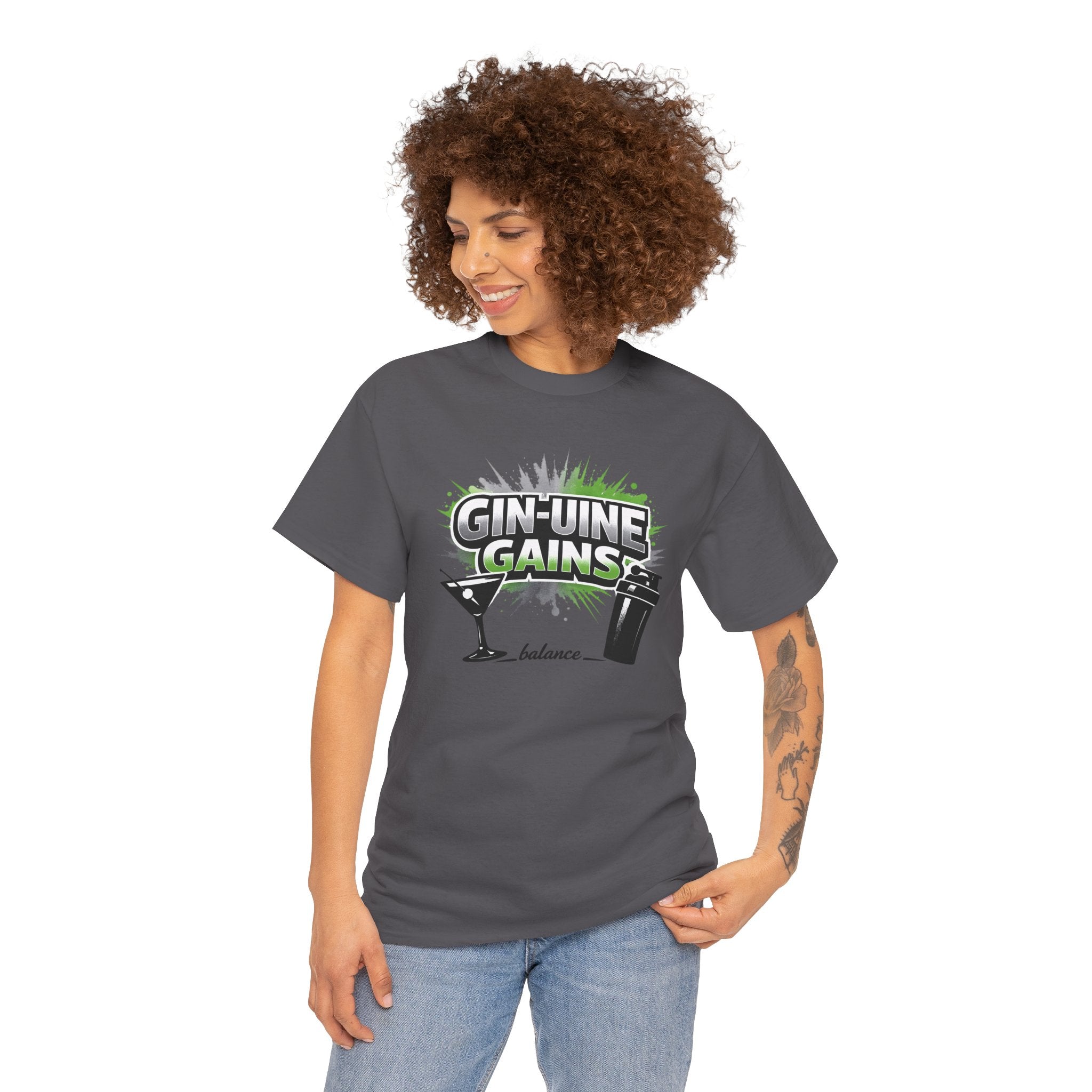 Gin-Uine Gains Tee – Funny Cocktail & Fitness Graphic T-Shirt