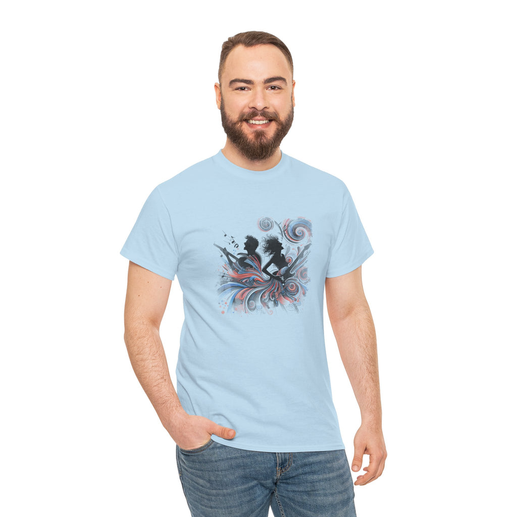 Silhouette Musicians Tee - Artistic Swirl Music Graphic Shirt