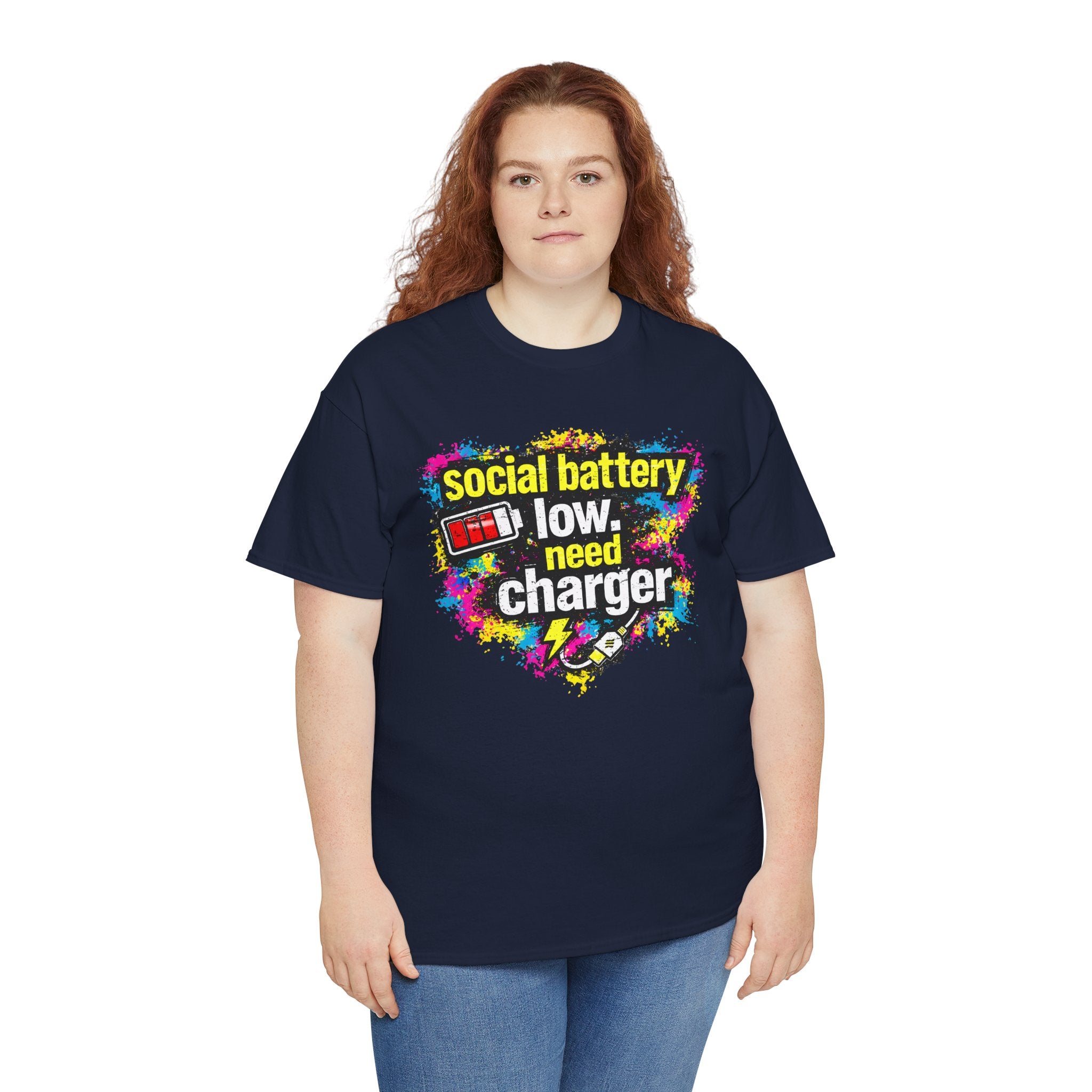 Social Battery Low Need Charger T-Shirt — Funny Sarcastic Introvert Graphic Tee