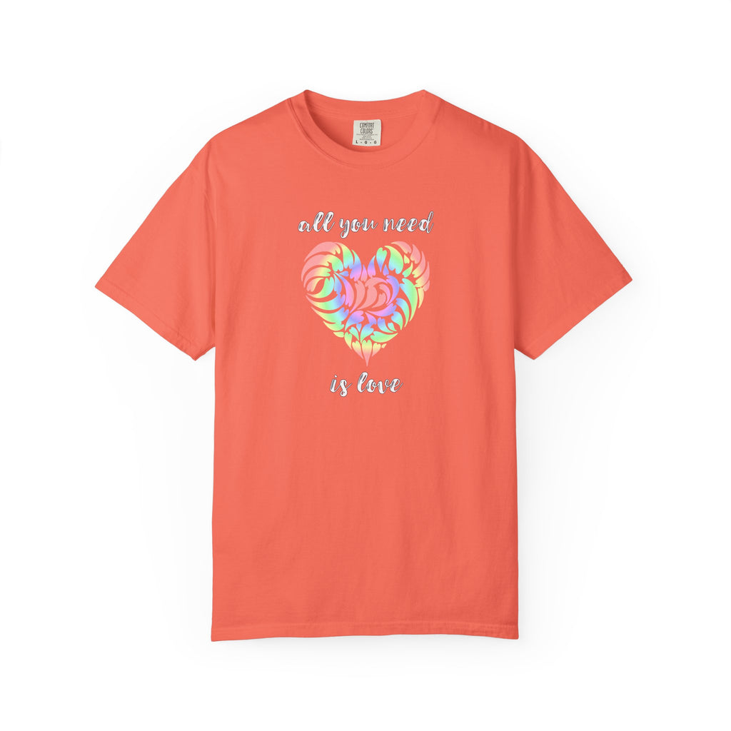 Rainbow Heart Tie-Dye Style T-Shirt — "All You Need Is Love" Graphic Tee