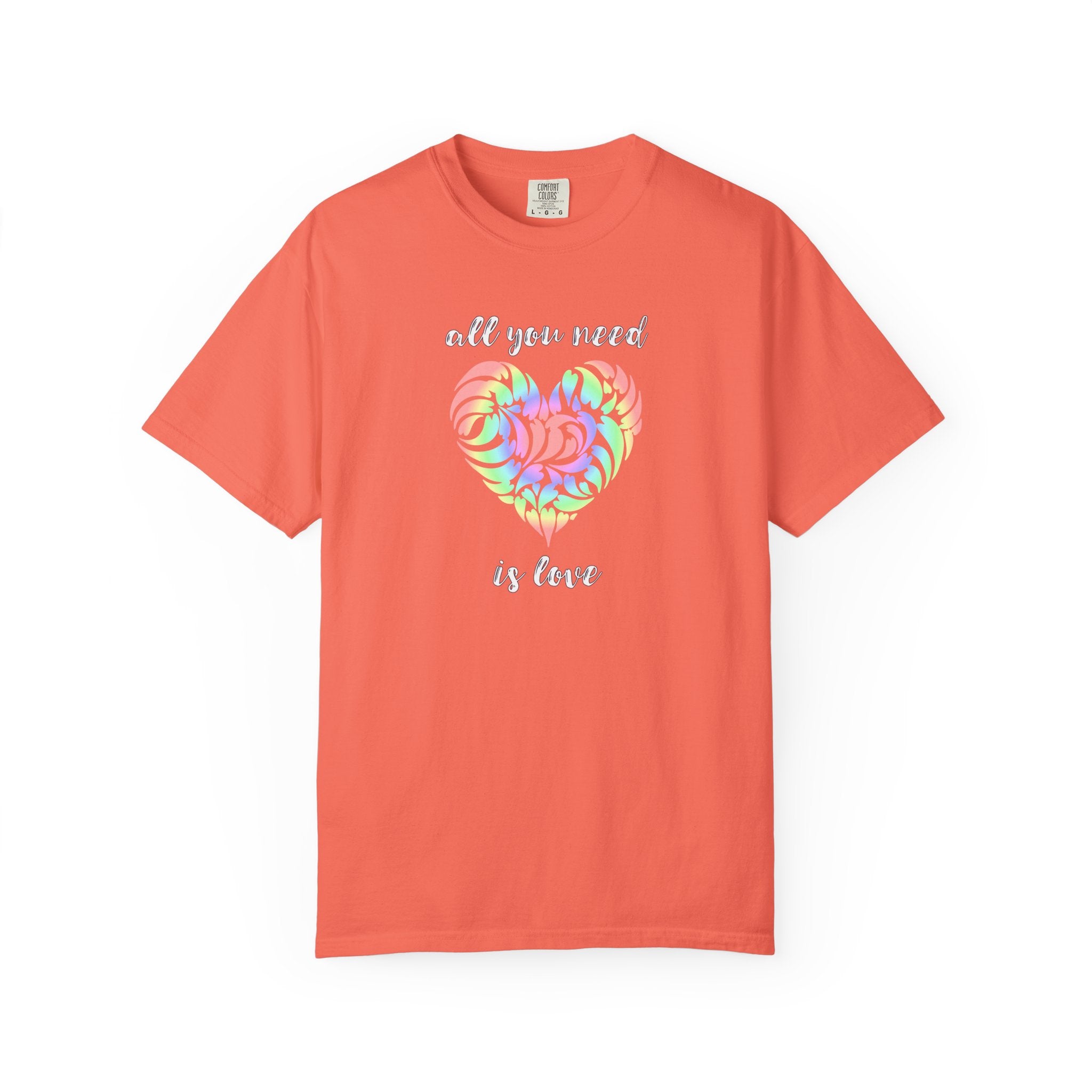 Rainbow Heart Tie-Dye Style T-Shirt — "All You Need Is Love" Graphic Tee