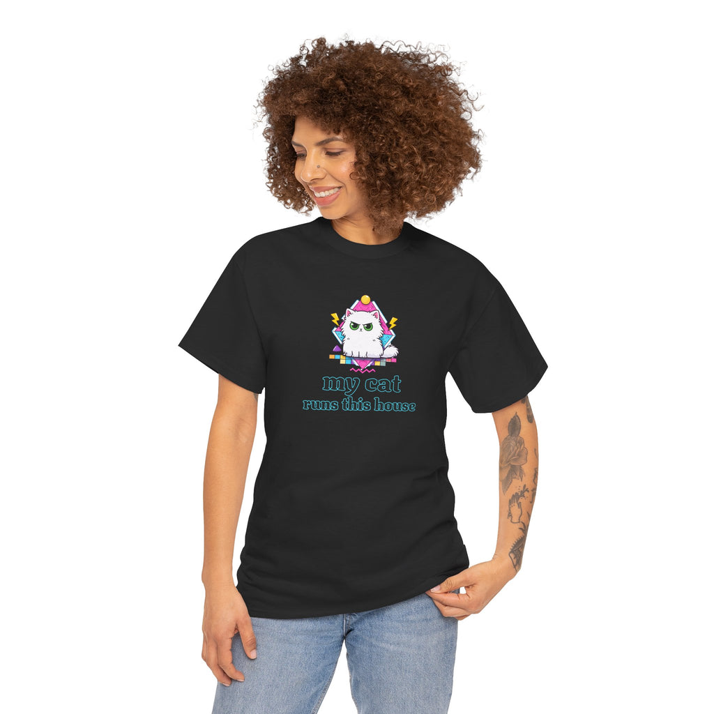 My Cat Runs This House T-Shirt — Cute Cat Graphic Tee for Cat Lovers