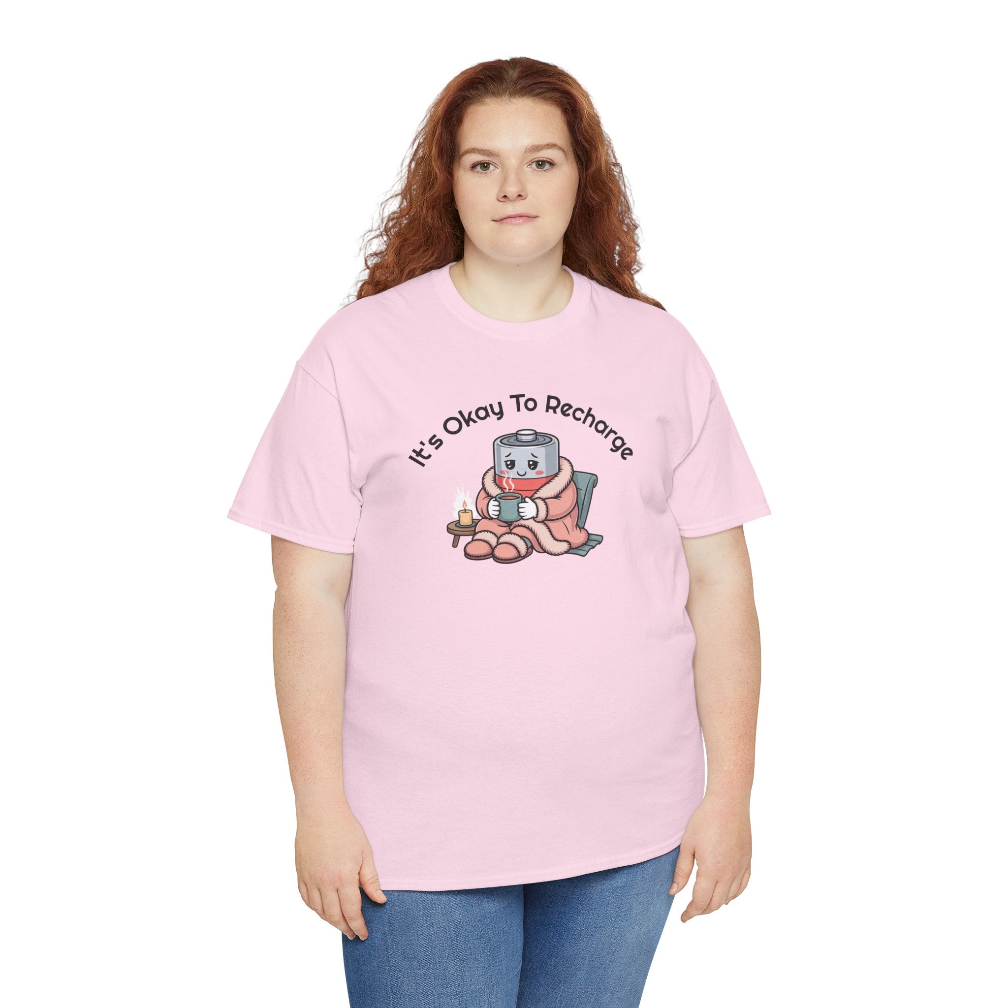It's Okay to Recharge T-Shirt — Relaxing Self-Care Tee with Cute Battery Design