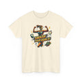 Beige t-shirt with fitness-themed graphic and 'Smash Your Goals!' text on a white background