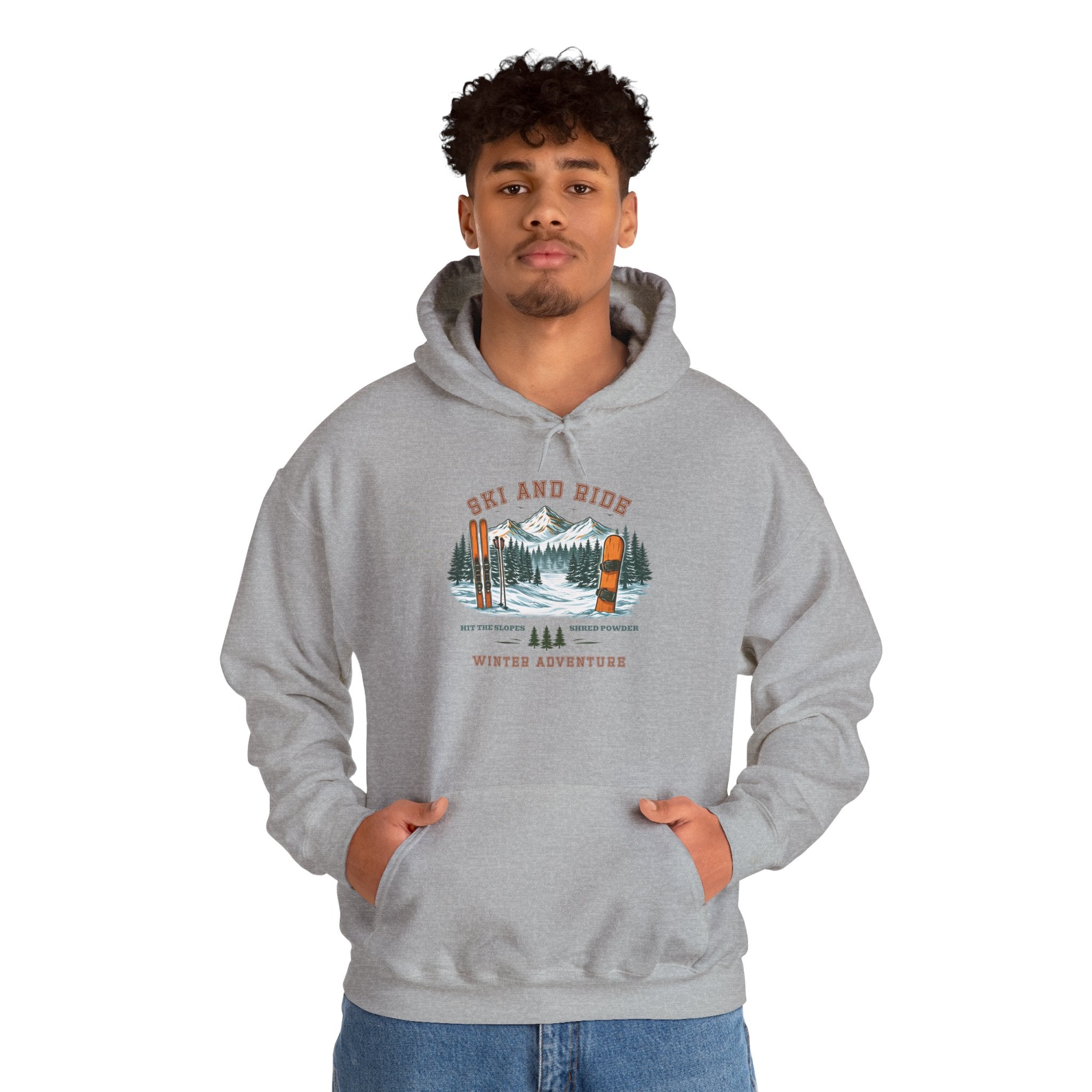 Ski and Ride Hoodie — Vintage Mountain Winter Adventure Pullover