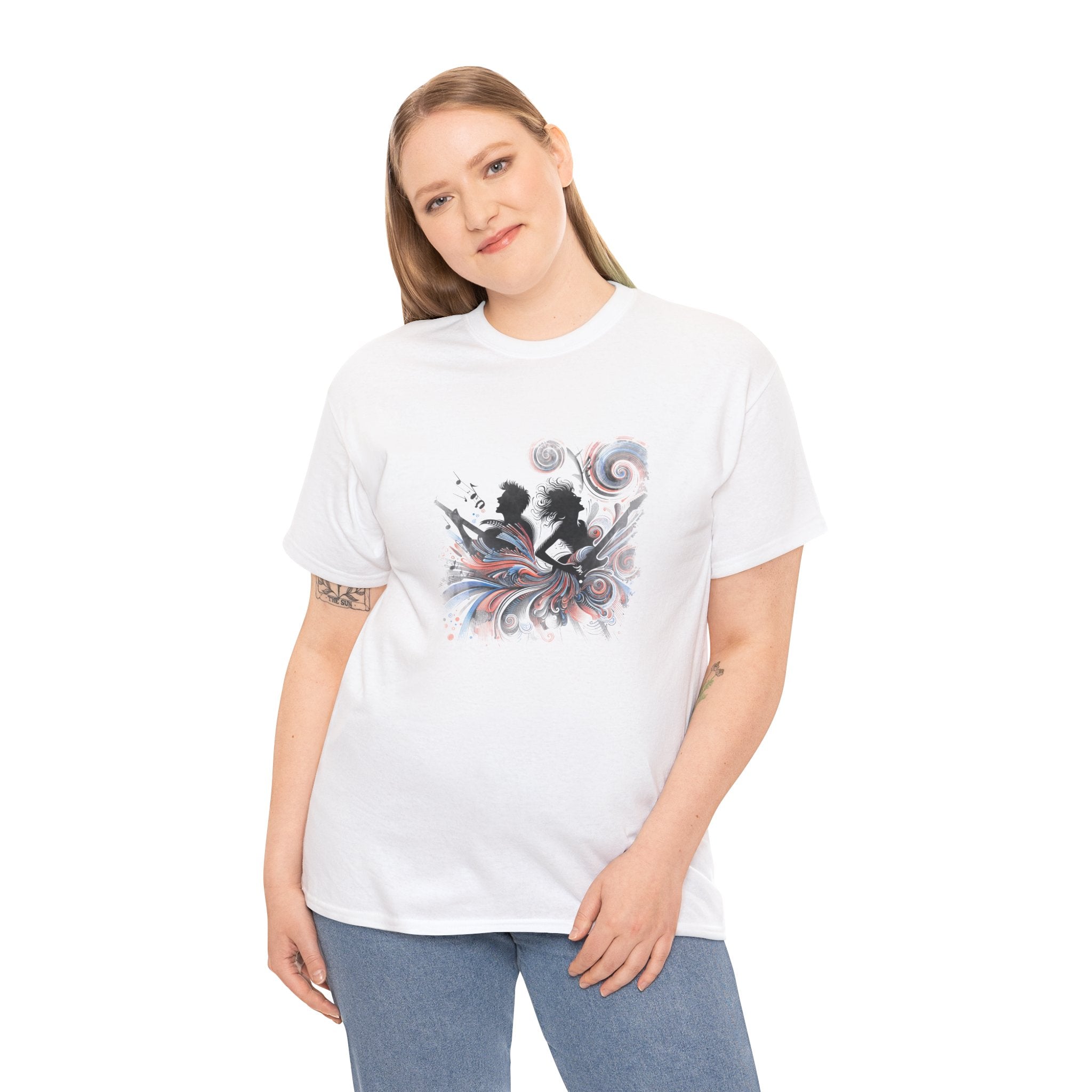 Silhouette Musicians Tee - Artistic Swirl Music Graphic Shirt