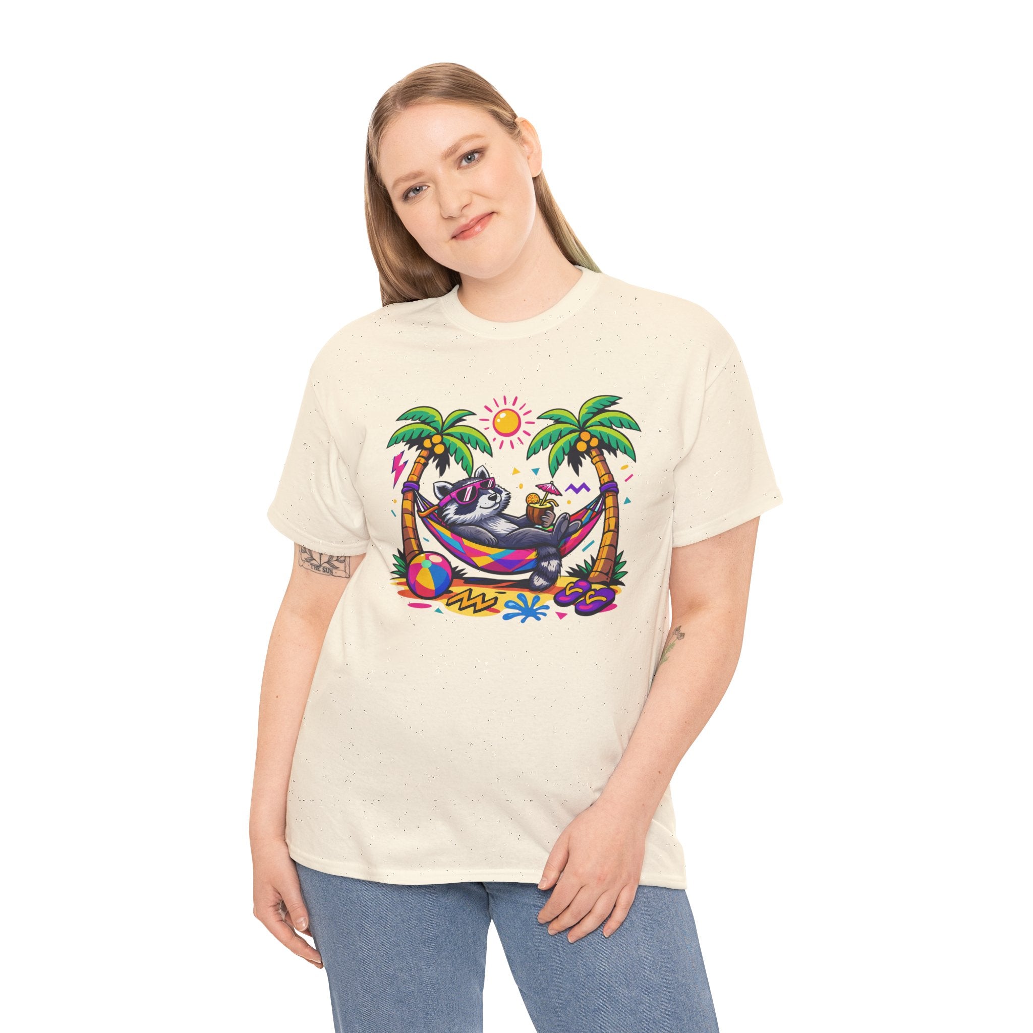 Beach Raccoon Hammock T‑Shirt — Tropical Summer Vibes Graphic Tee