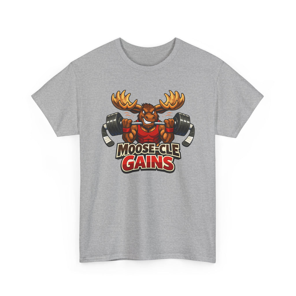 Moose-Cle Gains Tee — Funny Moose Weightlifting Gym Shirt
