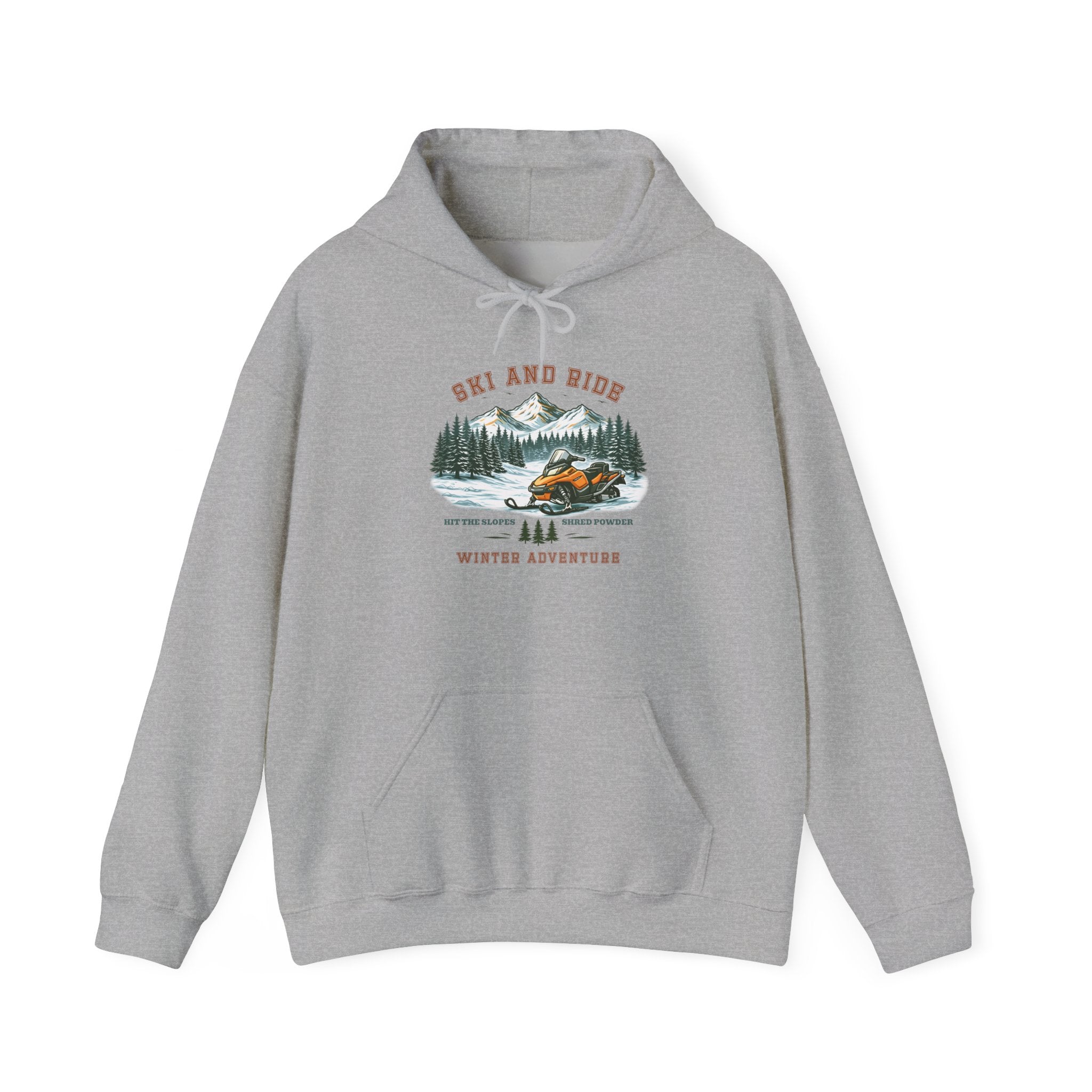 Snowmobile Ski and Ride Hoodie — Vintage Mountain Winter Adventure Pullover