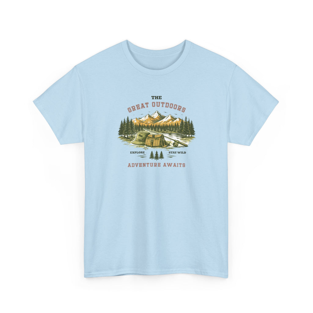Fishing Camping T-Shirt — "The Great Outdoors: Adventure Awaits" Graphic Tee