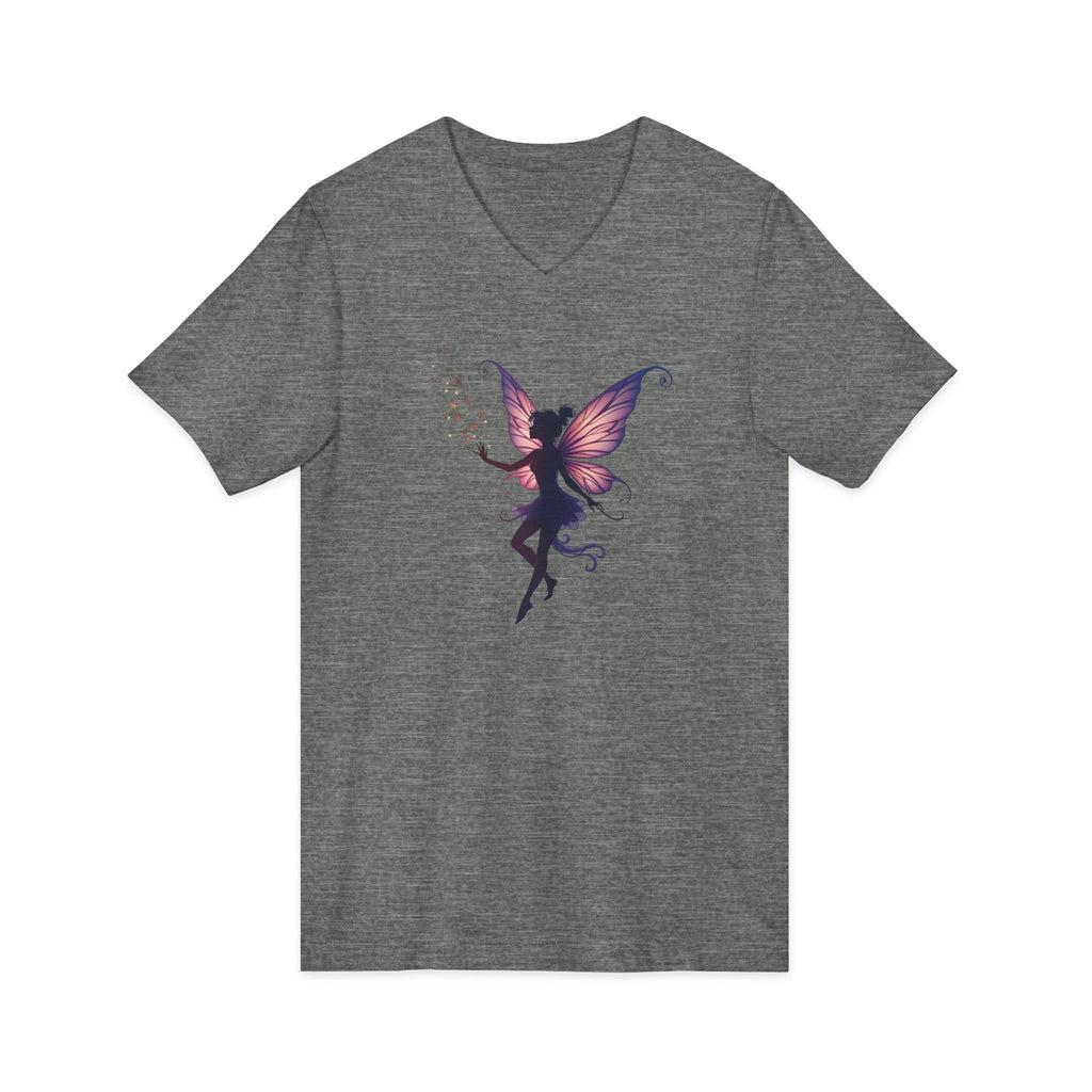 Fairy Silhouette V-Neck Tee — Purple Butterfly Fairy Graphic Shirt