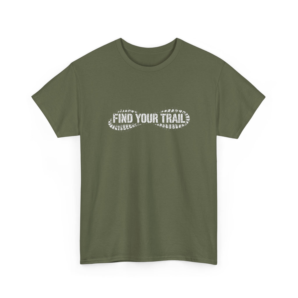 Find Your Trail T-Shirt — Hiking Adventure Tee with Bootprint Design