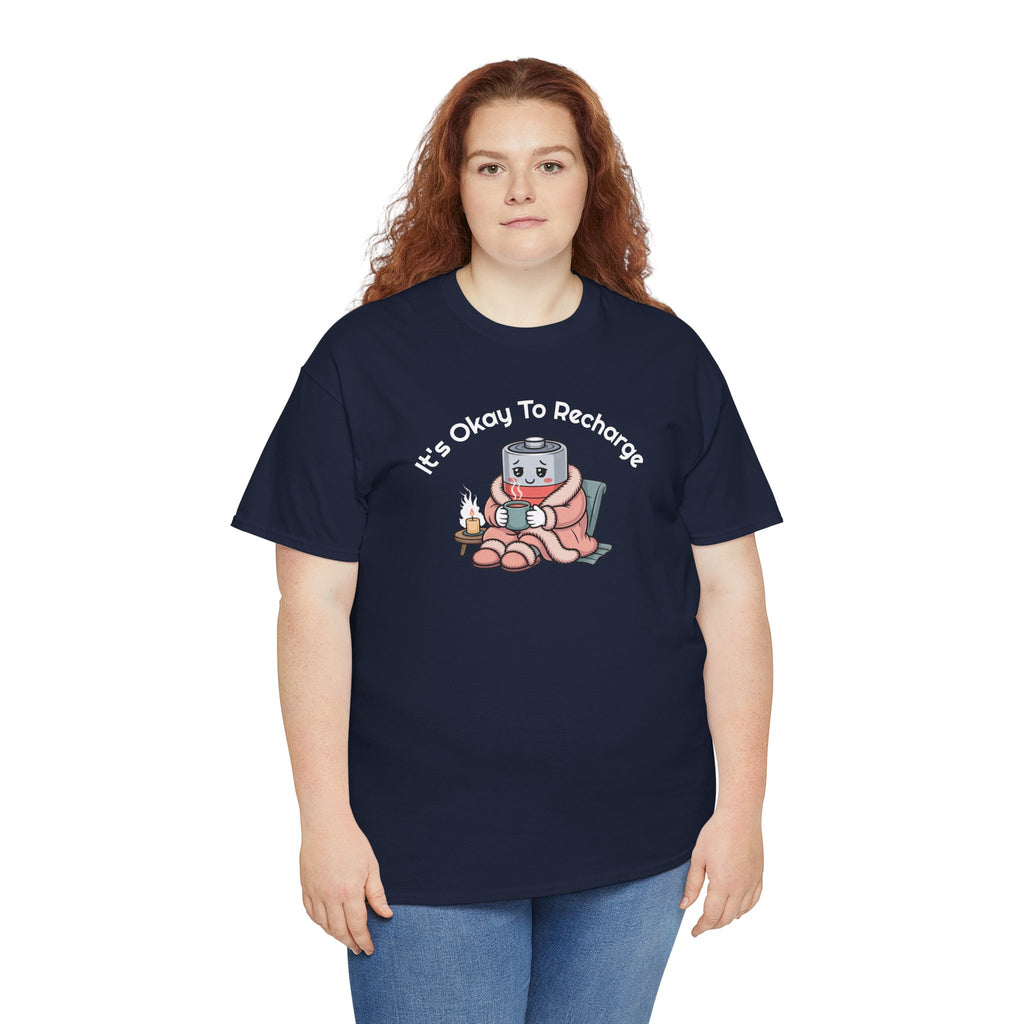 It's Okay to Recharge T-Shirt — Relaxing Self-Care Tee with Cute Battery Design