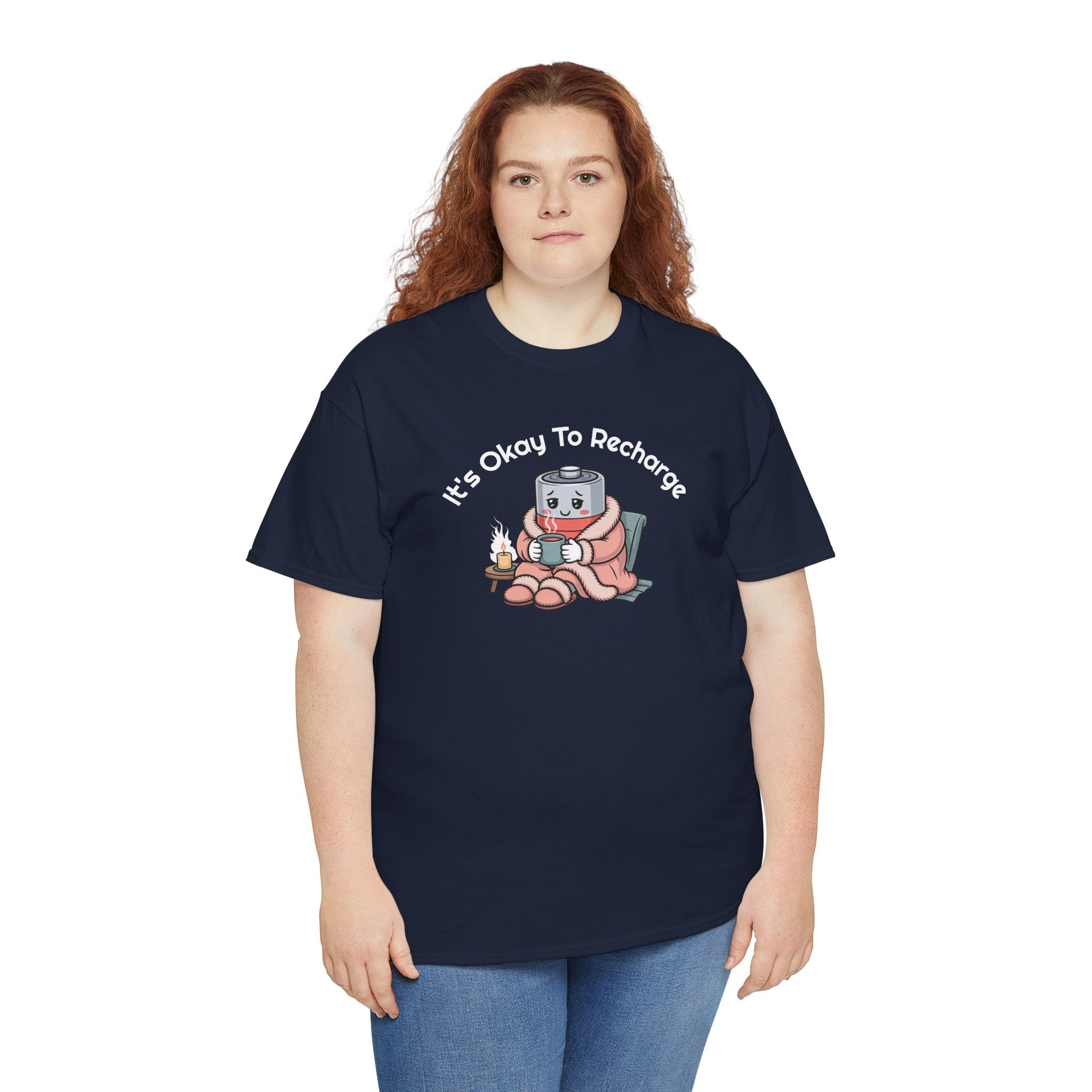 It's Okay to Recharge T-Shirt — Relaxing Self-Care Tee with Cute Battery Design