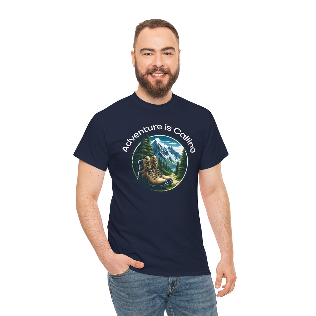 Adventure Is Calling Hiking T‑Shirt — Mountain Boots Outdoor Tee