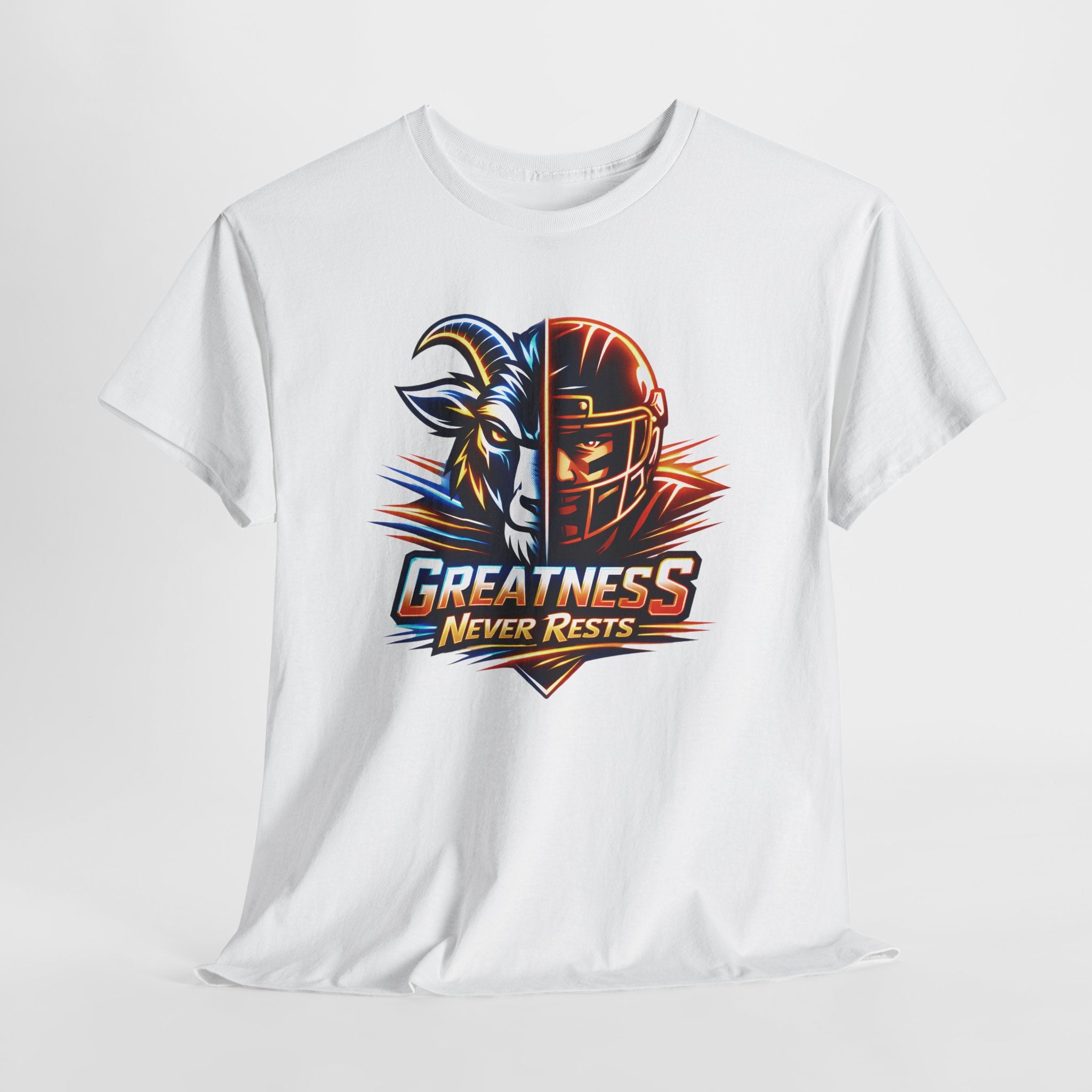 Greatness Never Rests Football T-Shirt — Goat & Helmet Sports Tee
