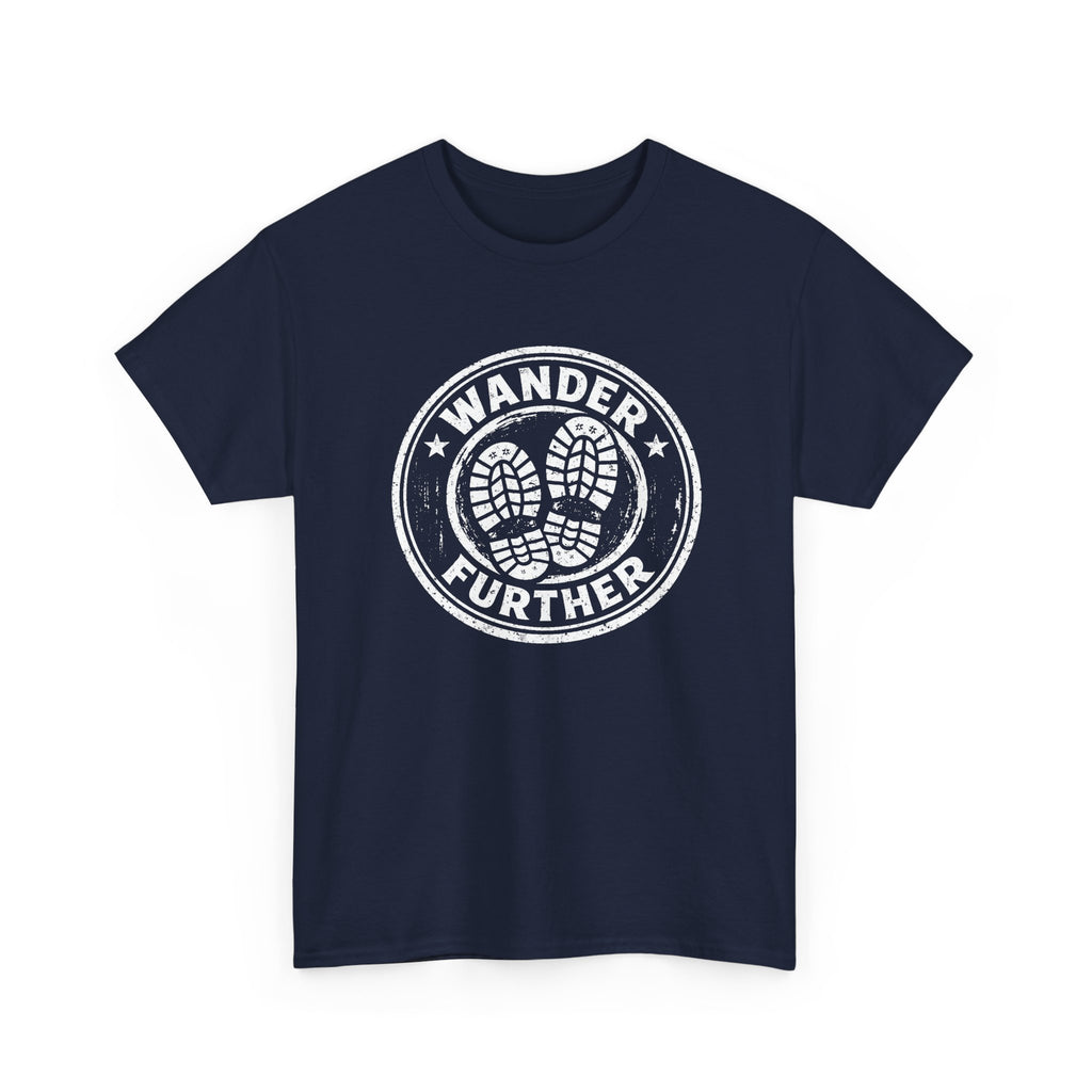 T-Shirt — 'Wander Further' Hiking Boots Graphic Tee — Outdoor Adventure Shirt