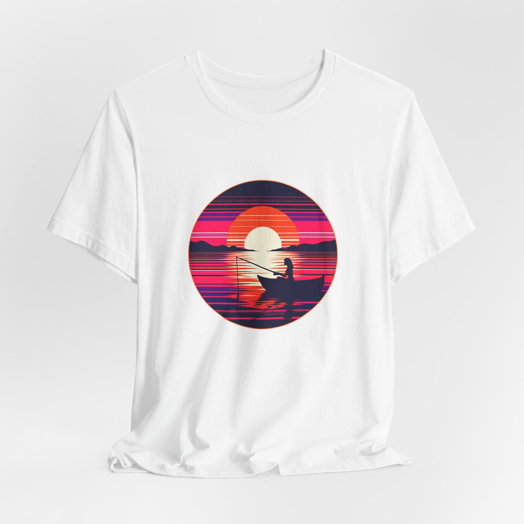 Sunset Fishing T‑Shirt — Retro Ocean Silhouette Tee Woman Fishing