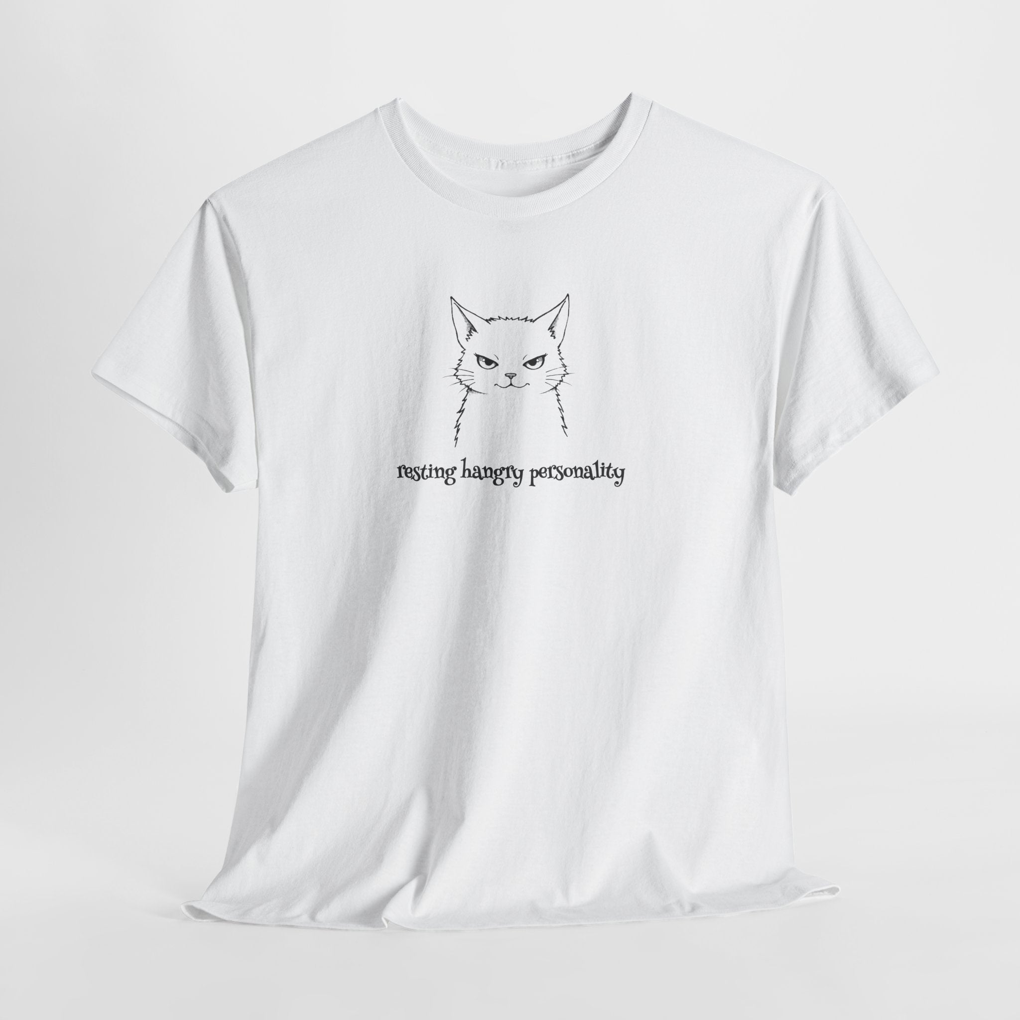 Funny Cat Face T-Shirt — 'Resting Hangry Personality' Minimalist Graphic Tee
