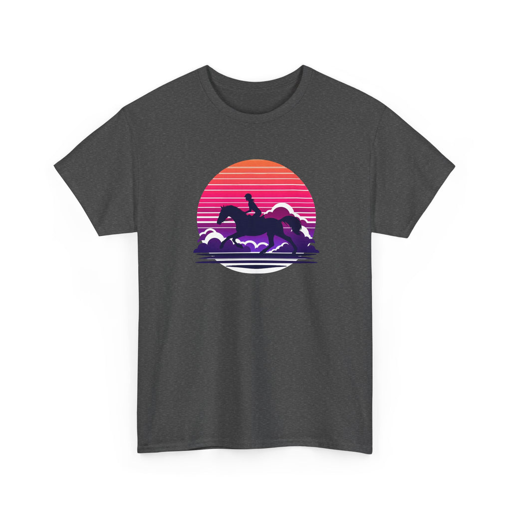Woman Ride Horse Sunset T-Shirt — Retro Silhouette Beach Vibe Tee