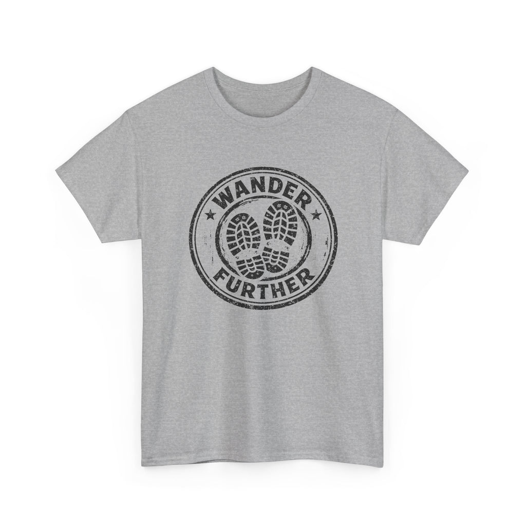 T-Shirt — 'Wander Further' Hiking Boots Graphic Tee — Outdoor Adventure Shirt