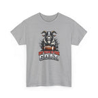 Gray t-shirt with a graphic of a goat holding a football and text 'My Team is the GOAT' on a white background.
