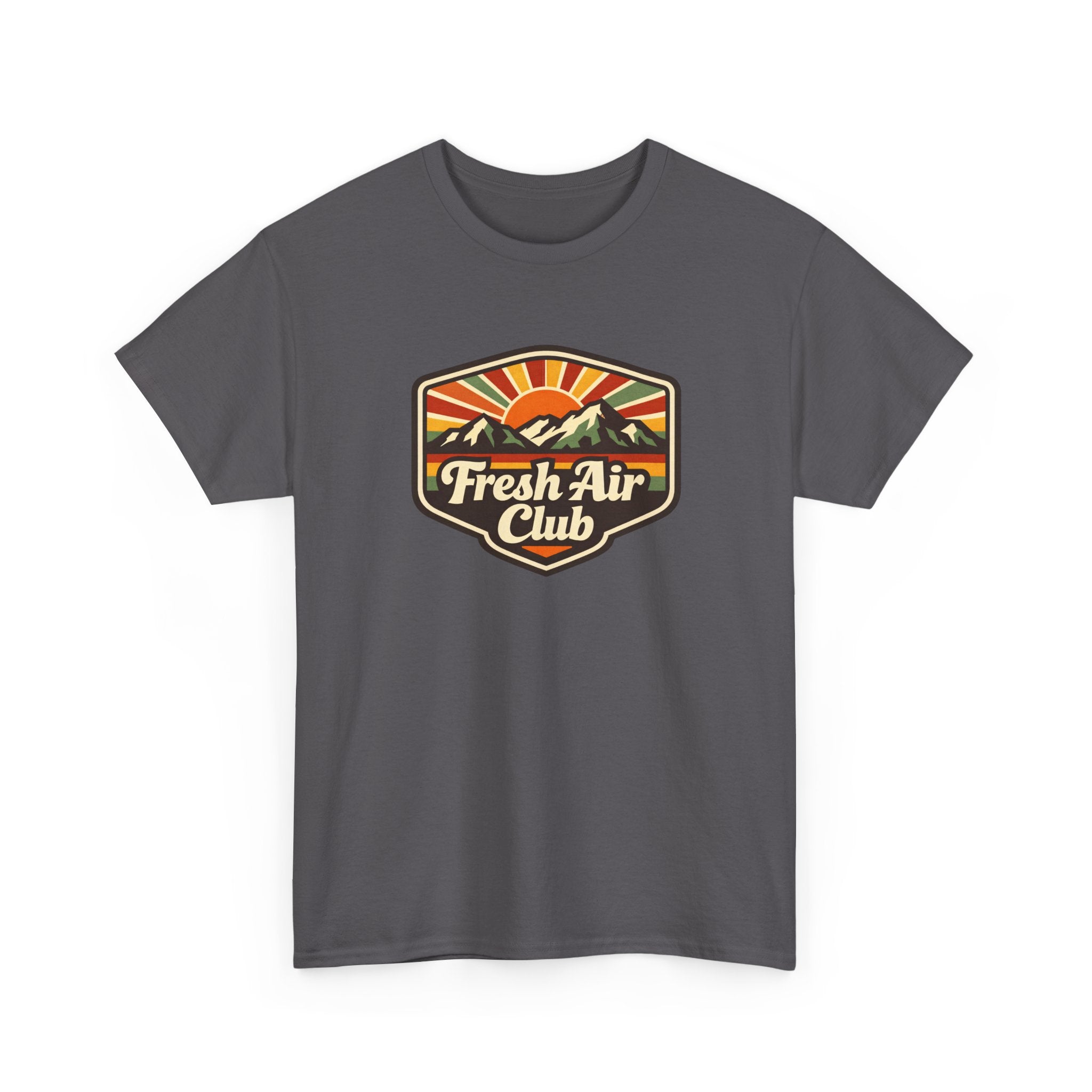 Fresh Air Club T-Shirt — Retro Mountain Sunset Outdoor Tee