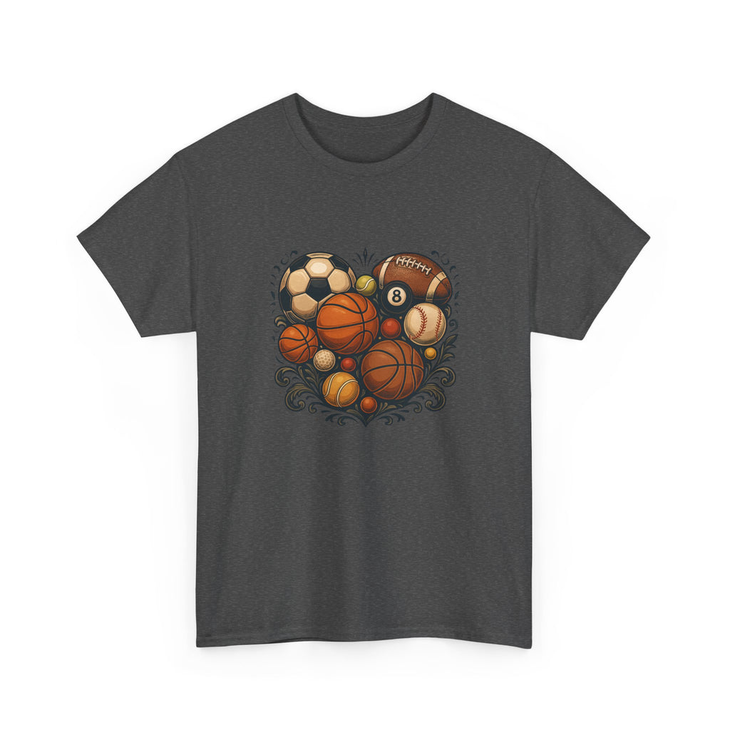 Sports Heart Graphic Tee — Basketball, Soccer & Baseball Love Shirt