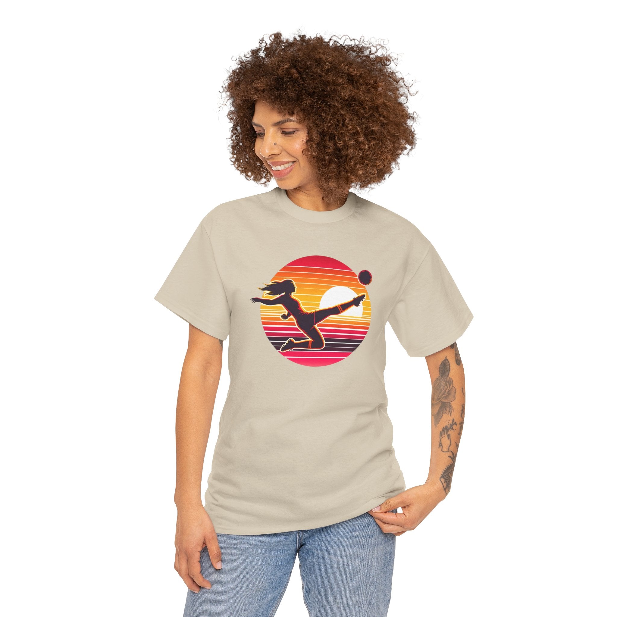 Football Soccer Silhouette Tee — Retro Sunset Football T-Shirt
