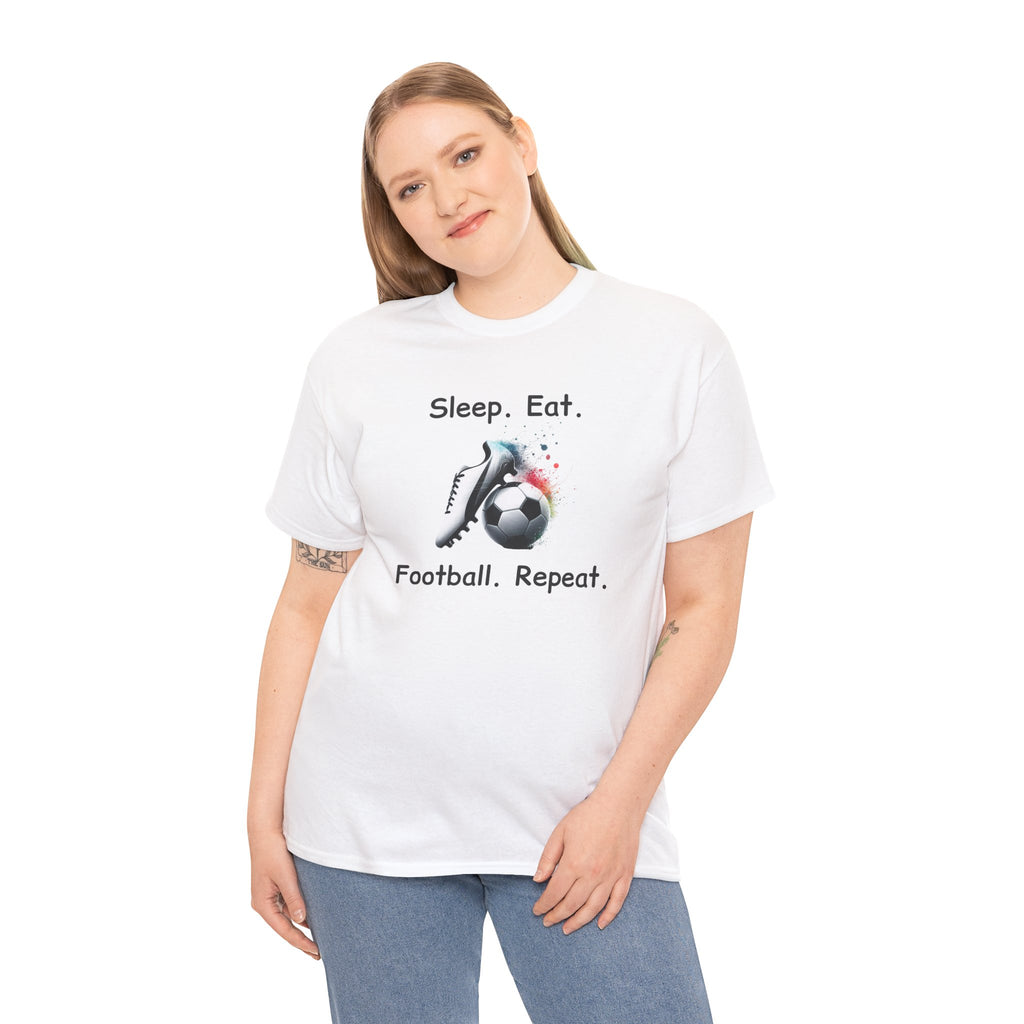 Football Soccer T-Shirt — "Sleep. Eat. Football. Repeat." Youth & Adult Crew Tee