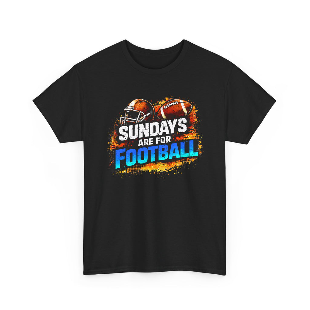 Black t-shirt with 'Sundays are for Football' graphic design on a white background
