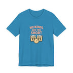 Weekends Are Too Short Tee — Vintage Calendar & Clock Graphic Short Sleeve Shirt