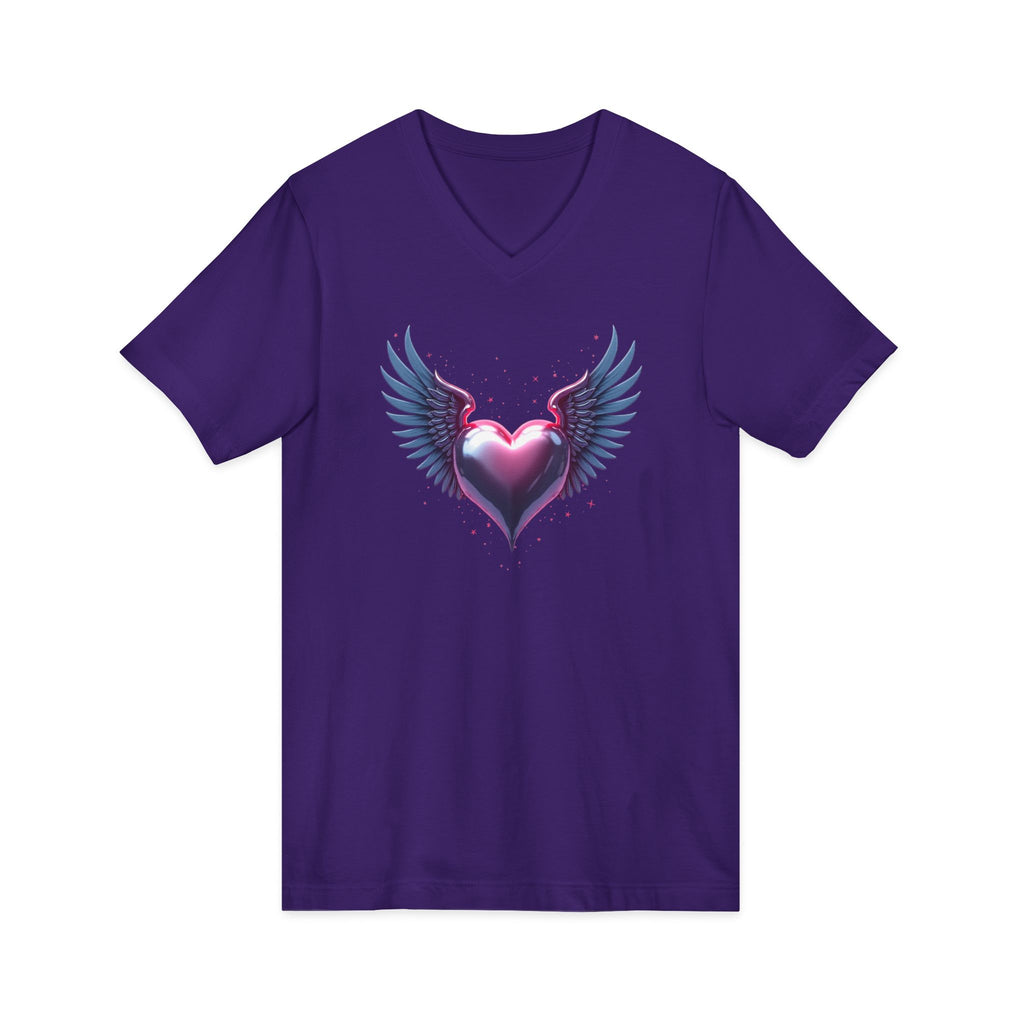 Winged Heart V-Neck Tee — Romantic Angel Wings Heart Graphic Shirt