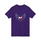 Winged Heart V-Neck Tee — Romantic Angel Wings Heart Graphic Shirt