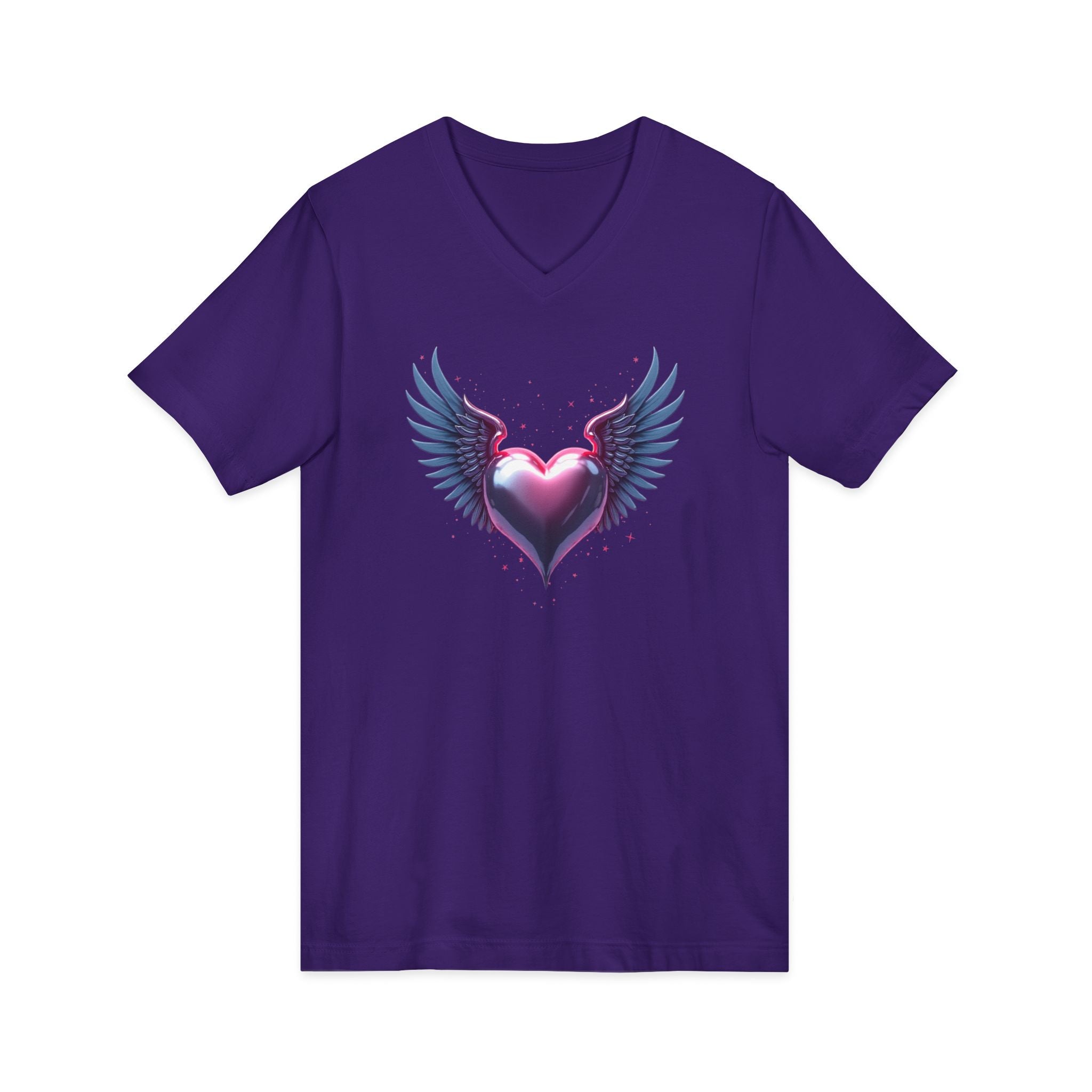 Winged Heart V-Neck Tee — Romantic Angel Wings Heart Graphic Shirt