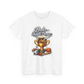 White t-shirt with sports-themed graphic and 'Dub Well Done' text on a white background