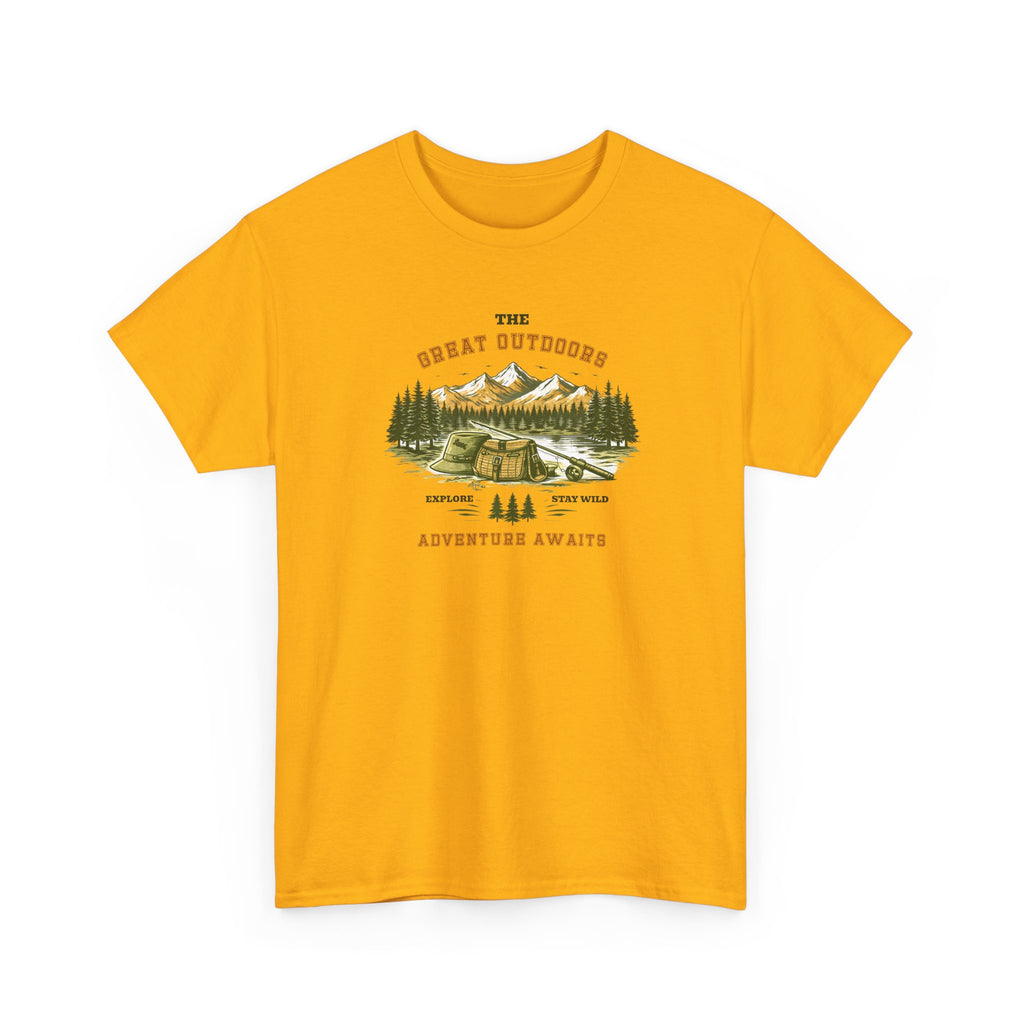 Fishing Camping T-Shirt — "The Great Outdoors: Adventure Awaits" Graphic Tee