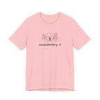 Social Battery Low T-Shirt — Minimal Camping Nature Graphic Introvert Tee