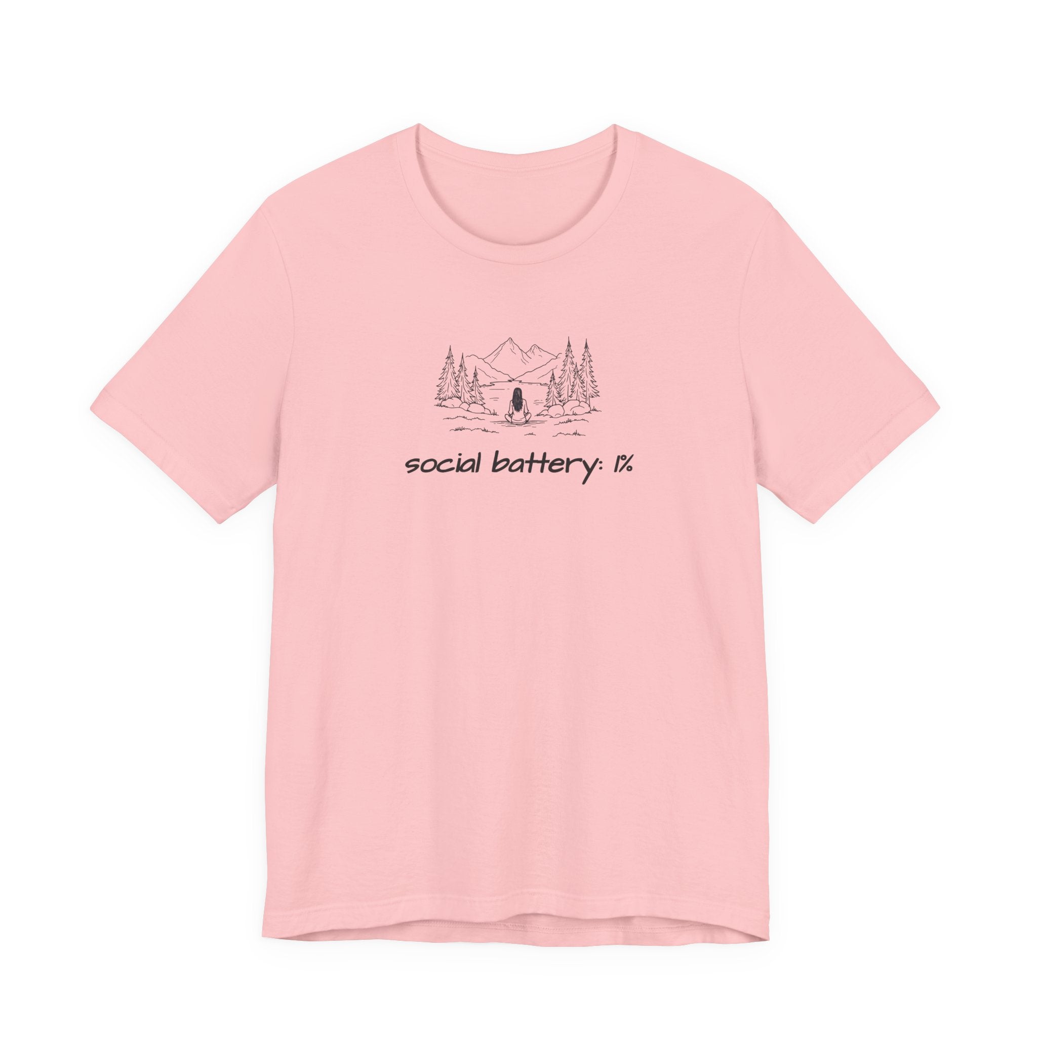 Social Battery Low T-Shirt — Minimal Camping Nature Graphic Introvert Tee
